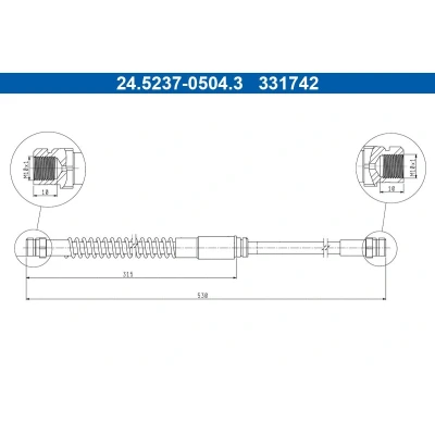 Imagem de ATE 24.5237 0504.3 Mangueira de Travão 530mm VOLKSWAGEN: GOLF 6