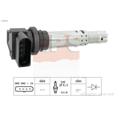 Imagem de EPS 1.970.474 Bobina de ignição COIL ON PLUG com cachimbo da vela VOLKSWAGEN: Golf 4, 4 Variant, Polo IV Hatchback, SEAT: Ibiza 3