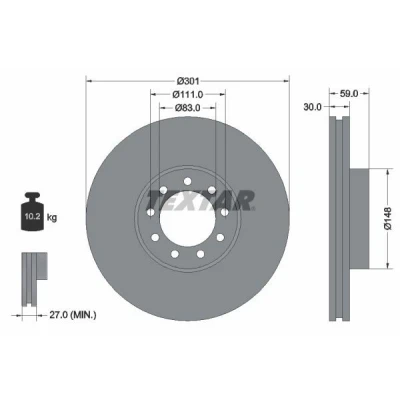 Imagem de TEXTAR PRO 93177603 Disco de travão 301 30 09/09 111 interior ventilado revestido sem pernos fixação da roda, cubo roda IVECO: DAILY 4