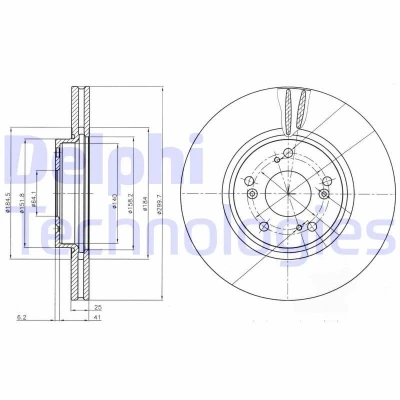 Imagem de DELPHI BG3978 Disco de travão 300 25 5 ventilado oleado não tratado sem o rolamento da roda, anel sensor do ABS HONDA: Accord 7 Limousine