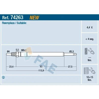 Imagem de FAE 74263 Vela incandescente 4,4V 8x1 PEUGEOT: 207 Hatchback, 407 SW, 508 I FORD: MONDEO 4 Turnier, S Max Mk1, FIESTA 6, CITROËN: Berlingo II Van