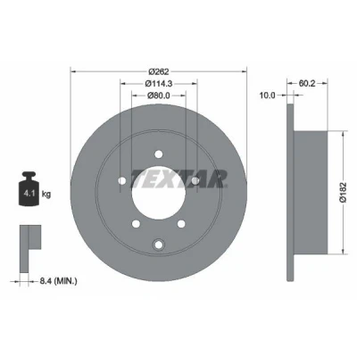 Imagem de TEXTAR PRO 92227403 Disco de travão 262 10 05/06 114,3 cheio revestido sem pernos fixação da roda, cubo roda MITSUBISHI: Lancer 8 Limousine