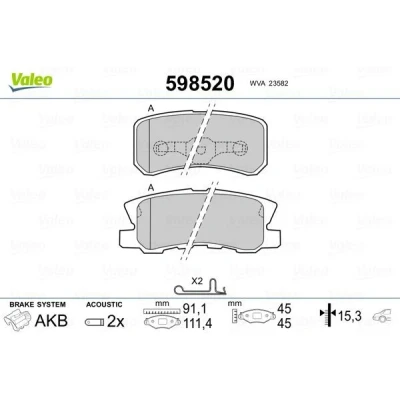 Imagem de VALEO 598520 Jogo de pastilhas para travão disco Eixo traseiro incl. contacto aviso desgaste sem chapa anti ruído MITSUBISHI: Grandis