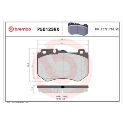 Imagem de BREMBO Jogo de pastilhas para travão disco preparado indicador aviso desgaste com chapa anti ruído sem acessórios P50123NX