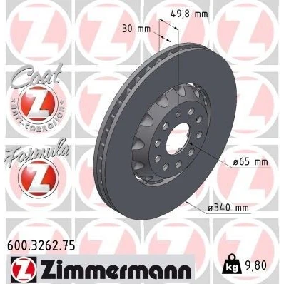 Imagem de ZIMMERMANN disco de travão 340mm 30mm 10/5 5furos 112mm interior ventilado, duas peças revestido ligado/alto carbono 600.3262.75
