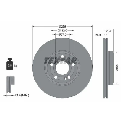 Imagem de TEXTAR 92323505 Disco de travão 295 24 05/06 112 interior ventilado revestido alto carbono sem pernos fixação da roda, cubo roda
