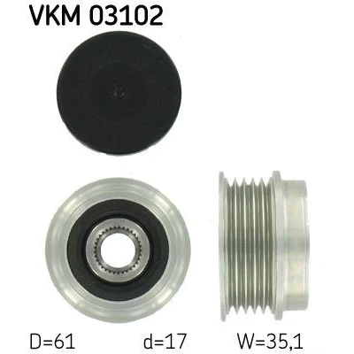 Imagem de SKF VKM 03102 Polia Roda Livre do Alternador 35,1 AUDI: A4 B5 Avant, A6 C5 Sedan, VOLKSWAGEN: Passat Variant, Bora Sedan