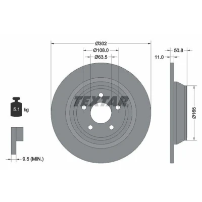 Imagem de TEXTAR PRO 92268703 Disco de travão 302 11 05/05 108 cheio revestido sem pernos fixação da roda, cubo roda FORD: Mondeo 5 Kombi