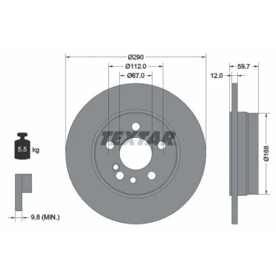 Imagem de TEXTAR 92056900 Disco de travão 290 12 05/07 112 cheio sem pernos fixação da roda, cubo roda