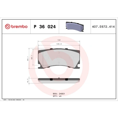 Imagem de BREMBO P 36 024 Jogo de pastilhas para travão disco excl. contacto aviso desgaste sem acessórios PEUGEOT: 308 SW 2, II Hatchback