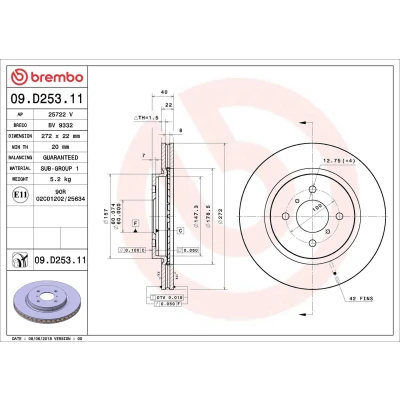 Imagem de BREMBO 09.D253.11 Disco de travão 272 22 4 interior ventilado revestido SUZUKI: SWIFT