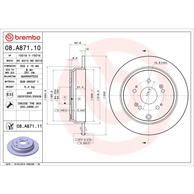 Imagem de BREMBO 08.A871.10 Disco de travão 302 10 5 cheio com parafusos HONDA: CR V 4, 3