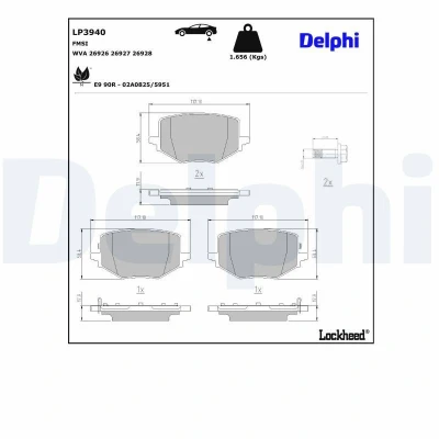 Imagem de DELPHI LP3940 Jogo de pastilhas para travão disco com avisador sonoro desgaste chapa anti ruído sem acessórios