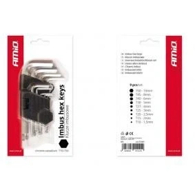 Imagem de AMiO 01041 Kit de chaves parafusos angulares T10,T15,T20,T25,T27, T30,T40,T45,T50 aço cromo vanádio 9