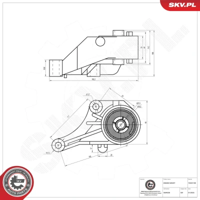 Imagem de ESEN SKV 75SKV108 Suporte, motor centro Rolamento de Borracha e metal Alumínio, 192mm 100mm OPEL: Corsa C Hatchback, Combo Van / Carrinha