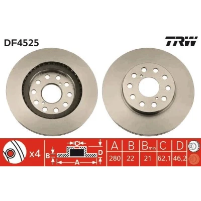 Imagem de TRW DF4525 Disco de travão 281 22 5 114,3 ventilado pintado TOYOTA: MR2 II Coupe