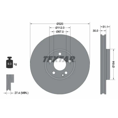Imagem de TEXTAR PRO 92258003 Disco de travão 320 30 05/06 112 interior ventilado revestido sem pernos fixação da roda, cubo roda