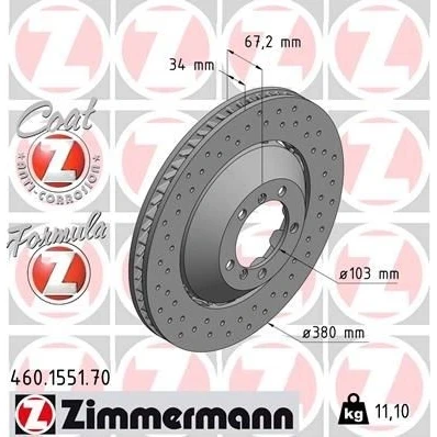 Imagem de ZIMMERMANN 460.1551.70 disco de travão 380 34 7/5 5 130 ventilado, perfurado, duas peças revestido ligado/alto carbono