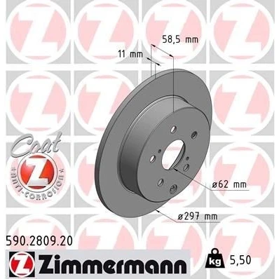 Imagem de ZIMMERMANN COAT Z 590.2809.20 Disco de travão 297 11 8/5 5 114 cheio revestido TOYOTA: Verso