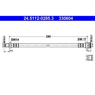 Imagem de ATE 24.5112 0285.3 Mangueira de Travão 285 M10x1 FIAT: Ducato I Camião plataforma/Chassis