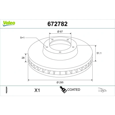 Imagem de VALEO Disco de travão MERCEDES BENZ: Classe A, CLA Coupe, Carrinha Eixo dianteiro 295mm 28mm 5furos ventilado 672782 Discos