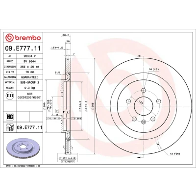 Imagem de BREMBO Disco de travão 365mm 20mm 5 interior ventilado revestido alto carbono 09.E777.11 P0002184AA,P0002184AB,P0002184AC,P0072638AC,P0072638AD