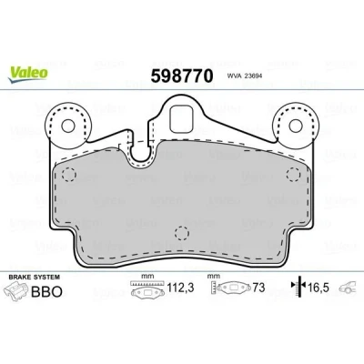 Imagem de VALEO 598770 Jogo de pastilhas para travão disco Eixo traseiro excl. contacto aviso desgaste com chapa anti ruído VOLKSWAGEN: Touareg I