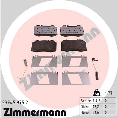 Imagem de ZIMMERMANN 23745.975.2 Jogo de pastilhas para travão disco incl. contacto aviso desgaste A imagem corresponde ao volume fornecimento