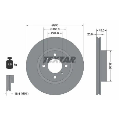 Imagem de TEXTAR 92294403 Disco de travão 256 20 04/06 100 interior ventilado revestido sem cubo roda MITSUBISHI: COLT 6