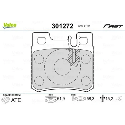 Imagem de VALEO 301272 Jogo de pastilhas para travão disco FIRST Eixo traseiro excl. contacto aviso desgaste sem chapa anti ruído