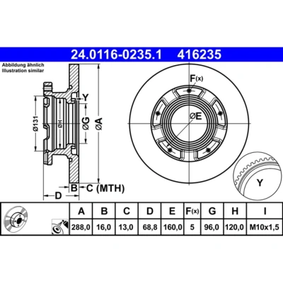 Imagem de ATE 24.0116 0235.1 Disco de travão 288,0 16,0 5 160,0 cheio revestido com anel sensor do ABS FORD: Transit Custom V362 Van