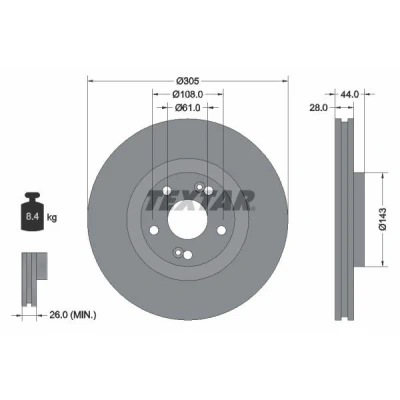 Imagem de TEXTAR 92112300 Disco de travão 305 28 05/07 108 interior ventilado sem pernos fixação da roda, cubo roda RENAULT: ESPACE 3
