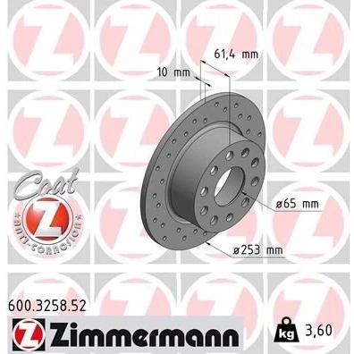 Imagem de ZIMMERMANN 600.3258.52 Disco de travão 253 10 10/5 5 112 cheio, perfurado revestido SKODA: Octavia 3 Schrägheck, Combi