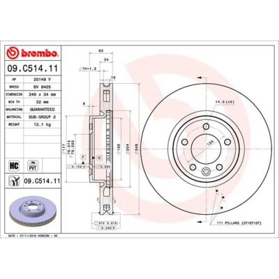 Imagem de BREMBO 09.C514.11 Disco de travão 349 34 5 interior ventilado revestido alto carbono LAND ROVER: Range Rover 4