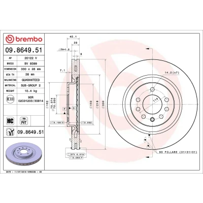 Imagem de BREMBO 09.8649.51 Disco de travão 330 28 7 interior ventilado revestido alto carbono OPEL: Corsa E Hatchback