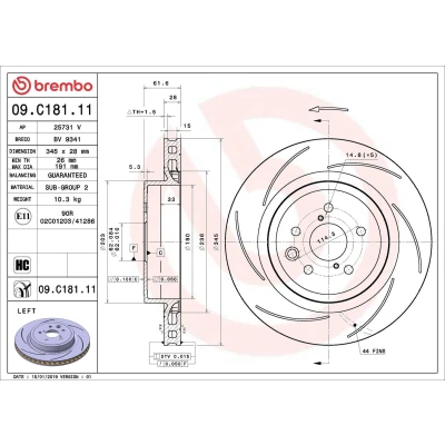 Imagem de BREMBO 09.C181.11 Disco de travão 345 28 5 interior ventilado, fendido revestido alto carbono