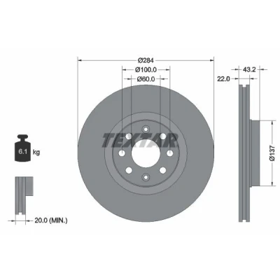 Imagem de TEXTAR PRO 92145803 Disco de travão 284 22 04/08 100 interior ventilado revestido sem pernos fixação da roda, cubo roda