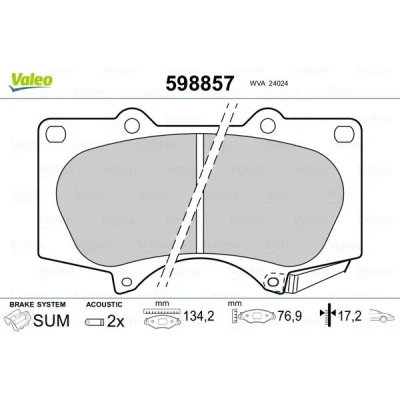 Imagem de VALEO 598857 Jogo de pastilhas para travão disco Eixo dianteiro incl. contacto aviso desgaste com chapa anti ruído TOYOTA: Hilux VIII Pick up