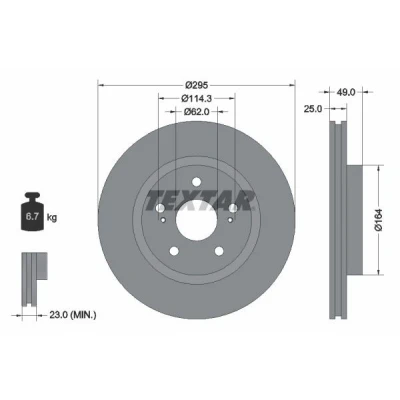 Imagem de TEXTAR PRO 92156503 Disco de travão 295 25 05/07 114,3 interior ventilado revestido sem pernos fixação da roda, cubo roda