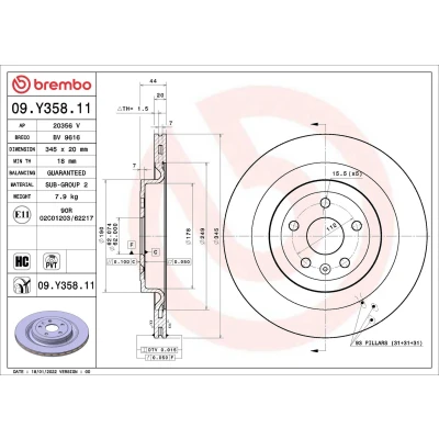 Imagem de BREMBO Disco de travão 345mm 20mm 5 interior ventilado revestido alto carbono 09.Y358.11 Discos