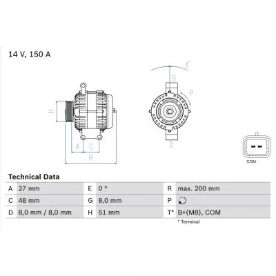 Imagem de BOSCH 0 986 048 740 Alternador 14V 150A PEUGEOT: 308 SW 2, 508 I SW, 5008 I, CITROËN: C4 Grand Picasso C5 III Carrinha, Berlingo II Van