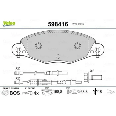 Imagem de VALEO 598416 Jogo de pastilhas para travão disco CITROËN: C5 I Hatchback, II Carrinha
