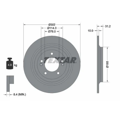 Imagem de TEXTAR PRO 92293403 Disco de travão 302 10 05/07 114,3 cheio revestido sem o rolamento da roda, pernos fixação cubo roda