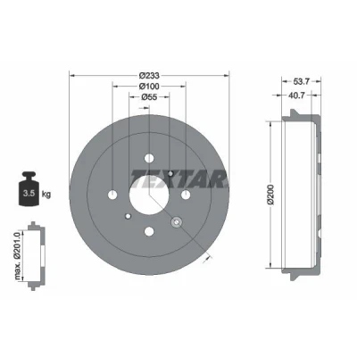 Imagem de TEXTAR 94026500 Tambor de Travão sem o rolamento da roda, pernos fixação cubo roda 233 TOYOTA: Aygo, PEUGEOT: 107 Hatchback