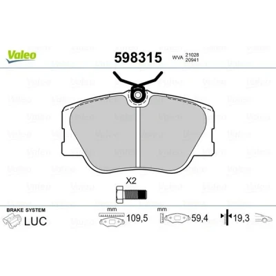 Imagem de VALEO 598315 Jogo de pastilhas para travão disco MERCEDES BENZ: 190, W124 Sedan, Carrinha