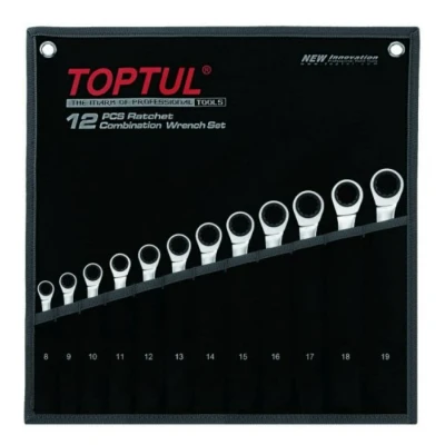 Imagem de TOPTUL GPAQ1202 Kit de chaves bocas luneta com roquete 8, 9, 10, 11, 12, 3, 14, 15, 16, 17, 18, 19 aço cromo vanádio