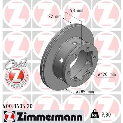 Imagem de ZIMMERMANN COAT Z 400.3605.20 Disco de travão 285 22 6/6 6 145 interior ventilado revestido alto carbono VOLKSWAGEN: LT 28 46 2 Kasten