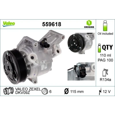 Imagem de VALEO 559618 compressor DKV09Z 12 PAG 100 R 134a com óleo de