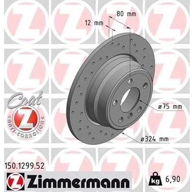 Imagem de ZIMMERMANN SPORT COAT Z 150.1299.52 Disco de travão 324 12 6/5 5 120 cheio, perfurado revestido alto carbono BMW: X5