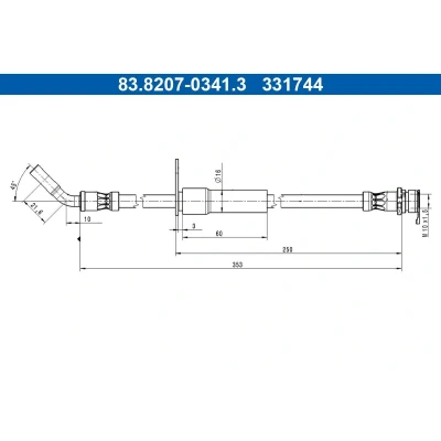 Imagem de ATE 83.8207 0341.3 Mangueira de Travão 353mm M10x1,5mm FORD: Puma SUV 1.5 ST EcoBoost, 1.0 Flexifuel, EcoBoost mHEV,